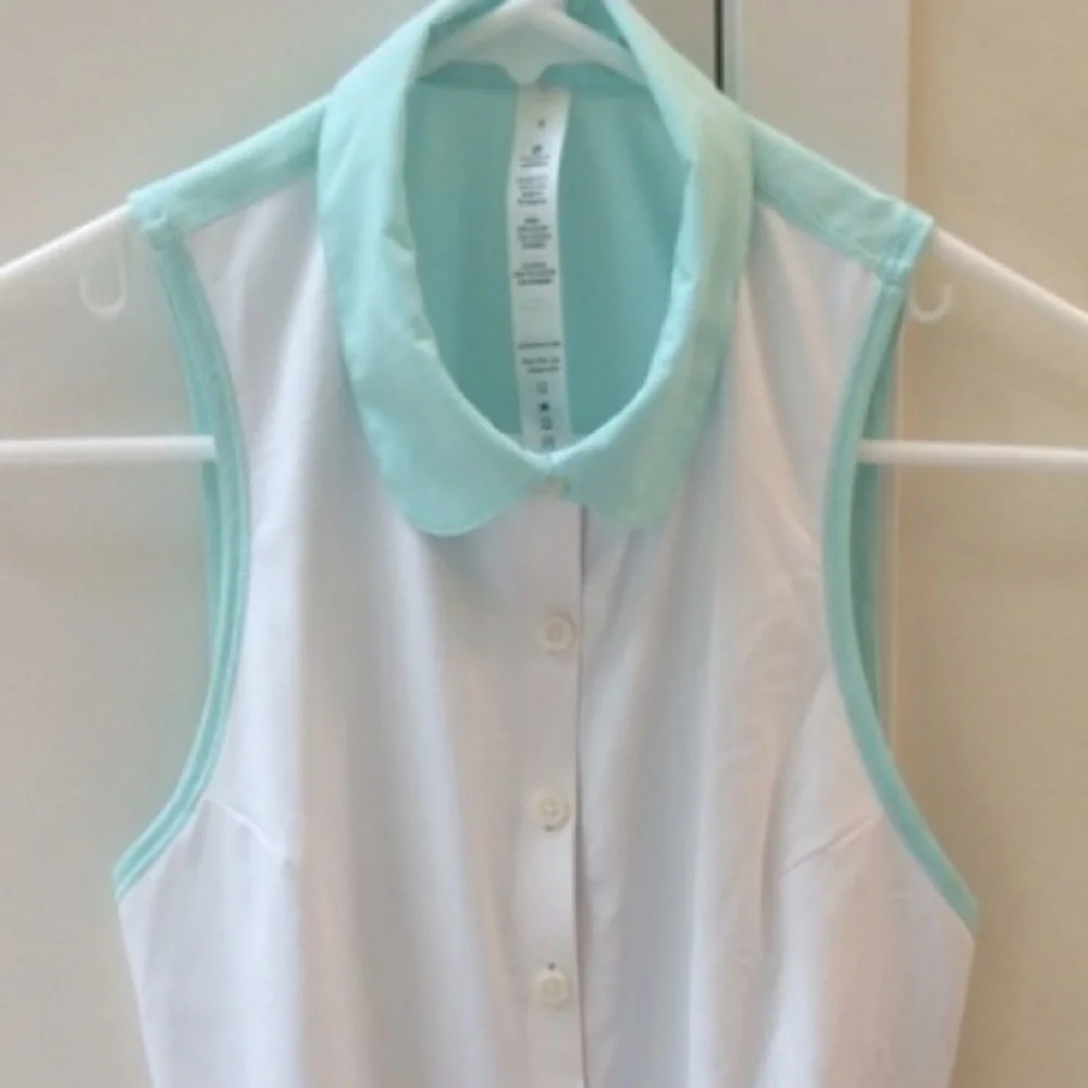 lululemon athletica White Sleeveless Button Tank with Mint Collar